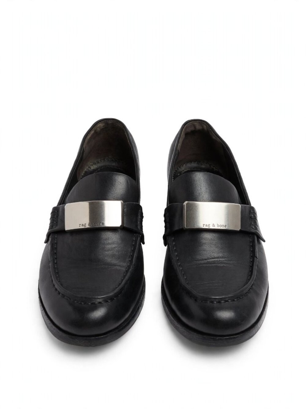 Rag & bbone Black Leather Loafers, Silver Bar, Size 36 (US 6)